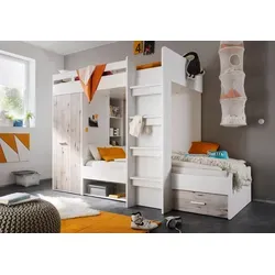 MID.YOU Hochbett MAXI I - Modernes Design für Kinderzimmer - Hochbett mit zwei Liegeflächen, ideal für Geschwister. Praktischer Drehtürenschrank und Regal bieten viel Stauraum. Perfekt für ein stilvolles Kinderzimmer!