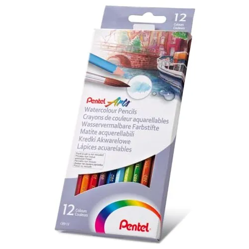 Pentel CB9-12U Bunstifte - wasserlöslich, 12 Farben, aus FSC-zertifiziertem Holz