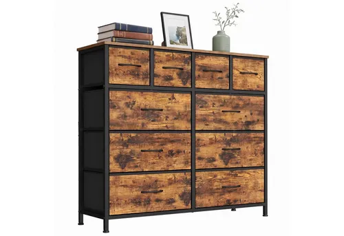 SONGMICS Kommode mit 10 Stoffschubladen, Vintage-Braun, 98,7 x 30 x 96,2 cm