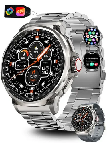 S&T Design Smartwatch Fitness Tracker Uhr für Herren mit Telefonfunktion Groß Smartwatch (iOS + Android) Geschenkbox, (Android und iOS), 1,85