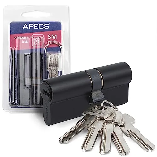 APECS Zylinderschloss Profilzylinder Schwarz 80 (30/50) mm fur Türschloss Haustür mit 5 Schlüsseln Modell SM-80(30/50)-BLM