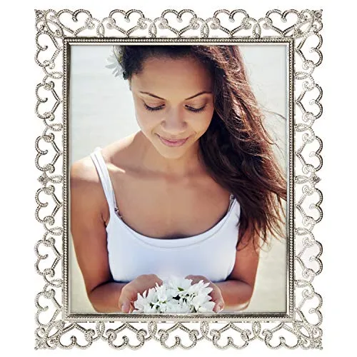 Malden International Designs Bilderrahmen mit Schmucksteinen, verzauberte Herzen, 20,3 x 25,4 cm, silberfarben