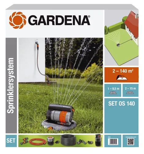 Gardena Sprinklersystem Komplett-Set OS 140 - Anschlussfertiges Bewässerungssystem für Rasenflächen bis 140 m², effizient und platzsparend