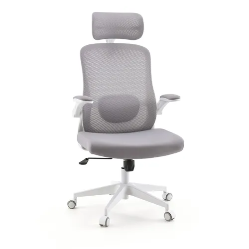 Ergonomischer Bürostuhl Mesh mit Lordosenstütze - Bürostuhl mit verstellbarer Kopfstütze und Armlehnen, ideal für gesundes Sitzen und optimale Unterstützung im Home Office.