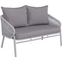 Proregal Gartenbank Hellgrau 2-Sitzer – Metall, 116x83x65 cm - Moderne 2-Sitzer Gartenbank aus pulverbeschichtetem Aluminium und elegantem Seilgeflecht. Ideal für entspannte Stunden im Garten, auf der Terrasse oder dem Balkon. Wetterbeständig und stabil für langfristigen Einsatz.