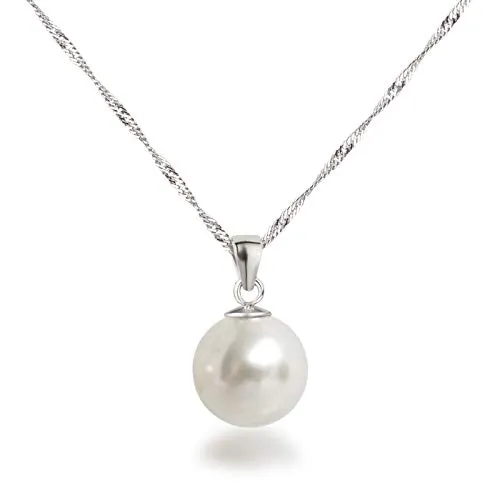 Schöner-SD Kette mit Anhänger - 12mm Perle aus 925 Silber - Elegante Kette mit 12mm synthetischer Perle, rhodiniert für langanhaltenden Glanz. Ideal für besondere Anlässe oder als stilvolles Accessoire im Alltag.