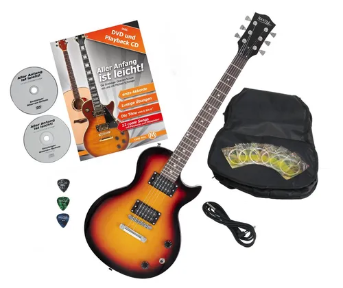 Rocktile E-Gitarre L-100 - Elektrische Gitarre im Spar-Set - E-Gitarre mit Humbuckern für fetten Sound, ideal für Anfänger. Set beinhaltet Tasche, Kabel, Plektren und Gitarrenschule für schnellen Lernerfolg.