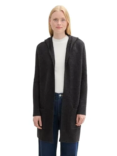 TOM TAILOR Denim Damen 1043317 Basic Strickjacke - Strickjacke für Damen mit Kapuze und Eingriffstaschen, aus 20% recyceltem Polyester, ideal für kalte Tage im Herbst und Winter.