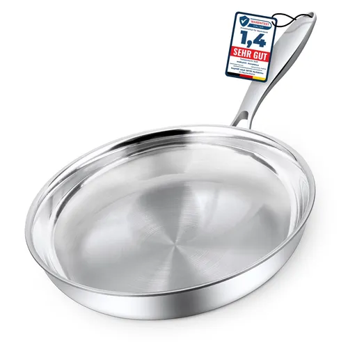 Morleos Edelstahlbratpfanne Ø28cm - Hochwertige unbeschichtete Pfanne aus Edelstahl, hitzebeständig bis 400 °C, ideal für alle Herdarten, inklusive Induktion – für perfekte Bratergebnisse!