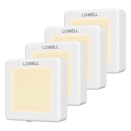 LQWELL® Nachtlicht Steckdose Faltbar mit Dämmerungssensor, Nachtlampe Einstellbare Helligkeit, Automatisch Steckdosenlicht, Orientierungslicht Warmweiß für Kinder Zimmer Gang Treppen (Weiß, 4 STK)