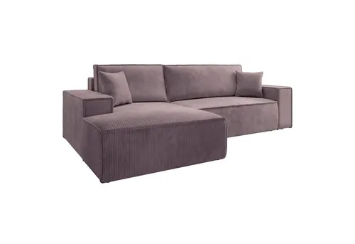 Ecksofa Farese mit Schlaffunktion und Bettkasten - Rosa - Sofa mit praktischer Schlaffunktion und Bettkasten, ideal für modernes Wohnen und Übernachtungsbesuche. Komfortabler Cordbezug und hohe Sitzqualität für die ganze Familie.