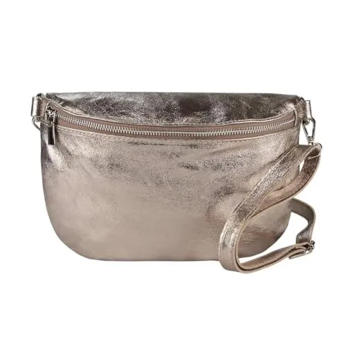 OBC Made in Italy Damen Leder Tasche - Elegante Gürteltasche in Bronze - Mode-Hüfttaschen: Diese vielseitige italienische Ledertasche vereint Stil und Funktionalität - tragbar als Gürteltasche oder Crossbody, mit verstellbarem Gurt und geräumigem Hauptfach für Ihre Essentials.