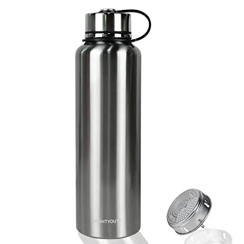MIGHTYDUTY Thermoskanne 1,5L Trinkflasche Edelstahl 6-24 Stunden Warm und Kühlend Grosse Kapazität Thermoflasche Auslaufsicher für Kaffee & Tee für Outdoor Sports Schule Büro (Silber)