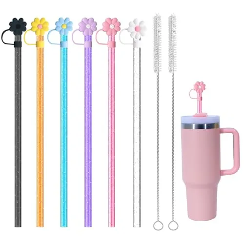 Pack Stanley Strohhalme für 40/30oz Reisebecher - 31cm lange, wiederverwendbare mit 2 Reinigungsbürsten 12