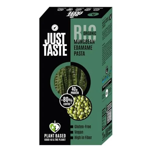 JUST TASTE – BIO Mungo Edamame Pasta - 41g PROTEIN - Edamame Nudeln ideal für Sportler - Low Carb - 250g (6er Pack)