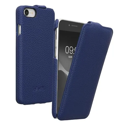 kalibri Flip Hülle Ultra Slim kompatibel mit Apple iPhone SE (2022) / iPhone SE (2020) / iPhone 8 / iPhone 7 - Leder Case Schutzhülle Tasche in Marineblau