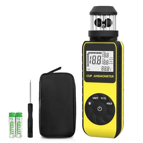 SURLABA Digital Windmesser, XF-881M Cup Anemometer ±4% Hoher Genauigkeit Wind Gauge Misst MAX/AVG Windgeschwindigkeit & Temperatur (℃/℉), Wind Meter mit Kompass für Schießen, Segeln, Surfen, Drohne