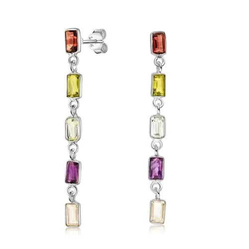 Materia Hängende Ohrringe Silber 925 Damen mit bunten Edelsteinen - Ohrringe für Damen aus 925 Sterling Silber, verziert mit farbenfrohen Edelsteinen wie Peridot und Amethyst. Perfekt als stilvolles Accessoire oder Geschenkidee!