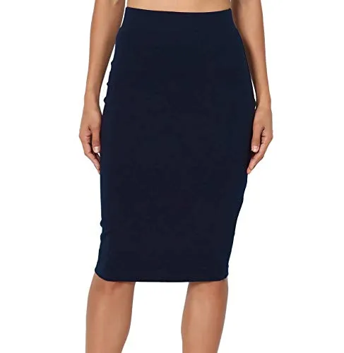 Pretty Fashion Pretty Fashion Womens Plain Jersey Bodycon Midi-Bleistiftrock, 20/22, Navy