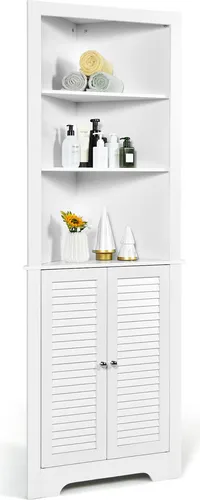 Costway Eck-Badezimmerschrank Weiß 45 x 45 x 173 cm - Multifunktionaler Eckschrank aus hochwertiger MDF-Platte mit viel Stauraum. Perfekt für Handtücher und Utensilien, ideal für Badezimmer, Schlafzimmer und Wohnzimmer.