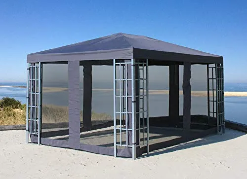 Quick Star Pavillon 3x4m Anthrazit mit Moskitonetz - Rechteckiger Pavillon für Garten, Terrasse und Camping, inklusive 4 Seitenteilen mit Moskitonetz für optimalen Insektenschutz und gemütliche Stunden im Freien.