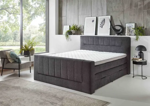 Sun Garden BX2450 Boxspringbett 180x200 cm - Grau - Betten – Hochwertiges Boxspringbett mit ergonomischer 7-Zonen-Taschenfederkernmatratze und praktischem Bettkasten für zusätzlichen Stauraum.