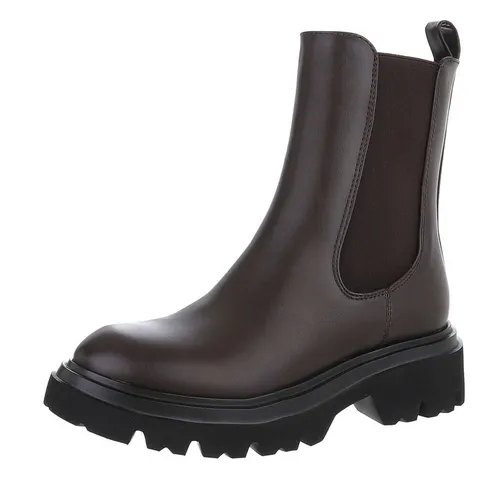 Ital-Design Damen Plateaustiefeletten 90109975 in Braun - Gr. 36 - Stylische Plateaustiefeletten für Damen, leicht gefüttert und ideal für Frühling und Herbst. Mit 5 cm Blockabsatz und praktischem Reißverschluss für einfachen Einstieg.
