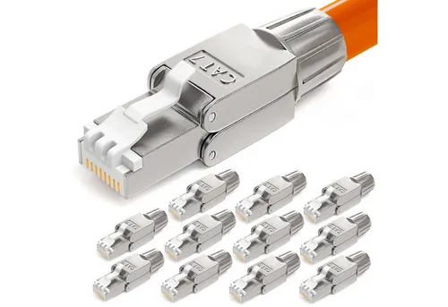 Stk. RJ45 Stecker CAT 7 Netzwerkstecker LSA STP 12 - CAT 7 Netzwerkstecker, geschirmt und ideal für PoE-Anwendungen. Einfache werkzeuglose Installation für DIY-Projekte, mit hervorragender Leistung und geringer Dämpfung.