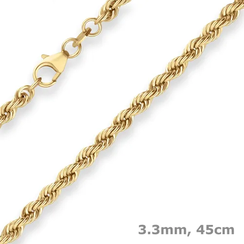 Elegante 3,3mm Kordelkette aus 333 Gold für Damen – 45cm von Schmuck Krone