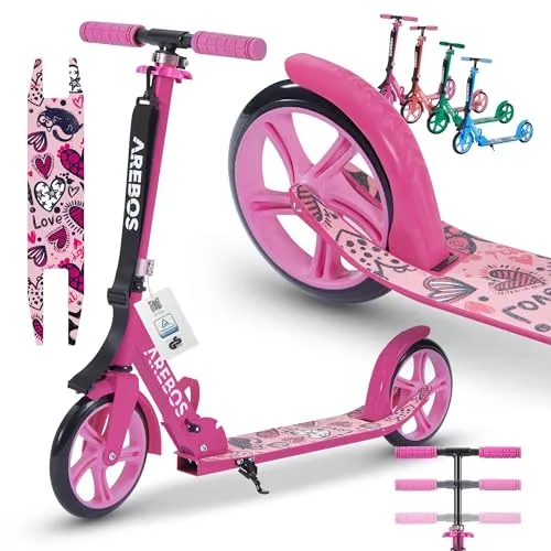 Kinderroller Scooter Tretroller Kickscooter für Jungen - Pink - Roller/Kickboards für Unisex Kinder, klappbar und mit rutschfestem Griptape für sicheren Fahrspaß.