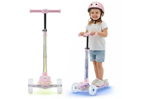 HyperMotion BECKY 3-rädriger Kinder-Roller – Höhenverstellbar & RGB-LED-Beleuchtung - Der 3-rädrige Kinder-Roller HyperMotion BECKY bietet mit seinen RGB-LEDs und höhenverstellbarem Lenker (4 Stufen) tollen Fahrspaß. Ideal für Kinder von 3 bis 8 Jahren, sorgt er für sicheres Fahren und coole Lichtshows.