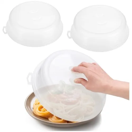 com-four® 3x Mikrowellenabdeckhaube aus Kunststoff - Mikrowellen-Abdeckung transparent - Mikrowellendeckel mit Ø 26,5 cm (03 Stück - transparent)