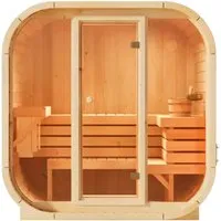 FinnTherm Innensauna Ellipso M – 3 Personen, 42 mm Wandstärke - Sauna für 3 Personen mit Panorama-Tür und 2 Fenstern, ideal für entspannende Wellnessmomente im Indoor-Bereich.
