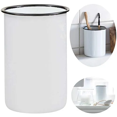 LS-LebenStil Vintage Zahnputzbecher Emaille Weiß 12cm Altum Zahnbürstenhalter für Zahnbürste und Zahnpasta im Badezimmer & Gäste-WC