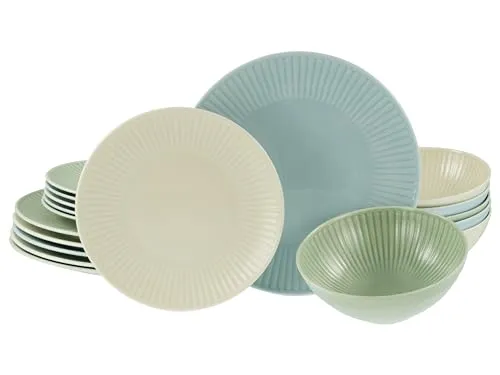 CreaTable 24035 Serie Valencia Pastell, 18-teiliges Geschirrset - Tafelservice für 6 Personen aus hochwertigem Porzellan in edlen Pastelltönen, spülmaschinen- und mikrowellengeeignet, gefertigt in europäischer Spitzenqualität.