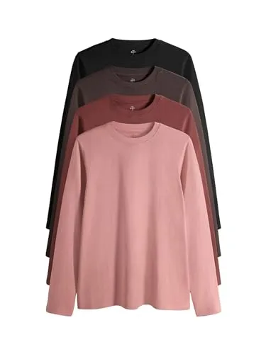 THE SET Damen Legere Slim Fit Langarmshirts, 4er-Pack XL aus 100% Baumwolle - Vielseitige Langarmshirts im praktischen 4er-Pack, ideal für jeden Anlass und perfekt kombinierbar.