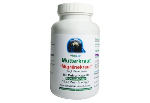 MUTTERKRAUT 180 Kapseln - Natürliches Migränekraut nach Hildegard von Bingen - Pflanzliches Ergänzungsmittel Mutterkraut, 100% natürliche Inhaltsstoffe ohne Zusatzstoffe, ideal zur natürlichen Vorbeugung von Migräne und Kopfschmerzen.