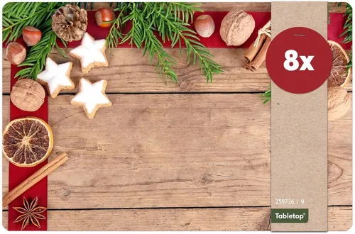 matches21 HOME & HOBBY Platzset Abwaschbare Tischsets 8er Set Weihnachten Gewürze & Holz-Optik, (8-St), Platzsets als Tisch-Untersetzer und Tisch-Deko für Esstisch Teller