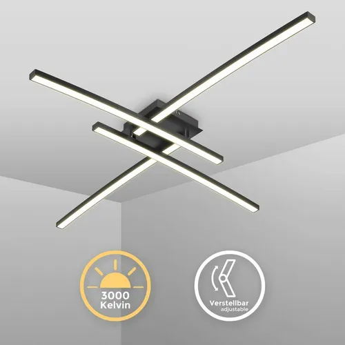 B.K.Licht 4-flammige Deckenleuchte 69x49 cm - 20W, 2200lm, warmweiß, schwarz - Moderne Deckenleuchte in Schwarz, 4-flammig und schwenkbar, ideal für individuelle Lichtgestaltung im Wohnzimmer. Mit 2200 Lumen und 3000K warmweißem Licht bietet sie eine lange Lebensdauer von 20.000 Stunden.