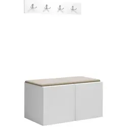 Mirjan24 Garderoben-Set in Weiß und Beige - Praktisches Garderoben-Set aus Holzwerkstoff mit Schuhschrank und Kleiderhaken. Ideal für einen organisierten Eingangsbereich. Einfache Montage und modernes Design.