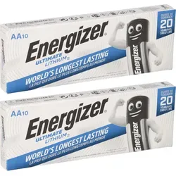 Energizer Ultimate Lithium AA Batterien (20er Pack) - Batterien & Akkus: 20x Energizer Ultimate Lithium AA mit 3100 mAh, bis zu 8x längere Laufzeit und ideal für extreme Temperaturen von -40°C bis +60°C.
