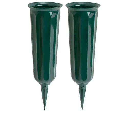 BAYLI Bodenvase 2er Set - Grabvase aus Kunststoff mit Erdspieß, Friedhofsvase in
