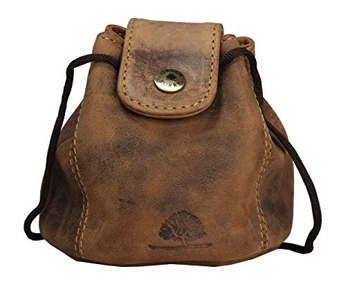 Greenburry Vintage Lederbeutel XL braun Schmuckbeutel - Würfeltasche Würfelbeutel Echt Leder - Tabaktasche