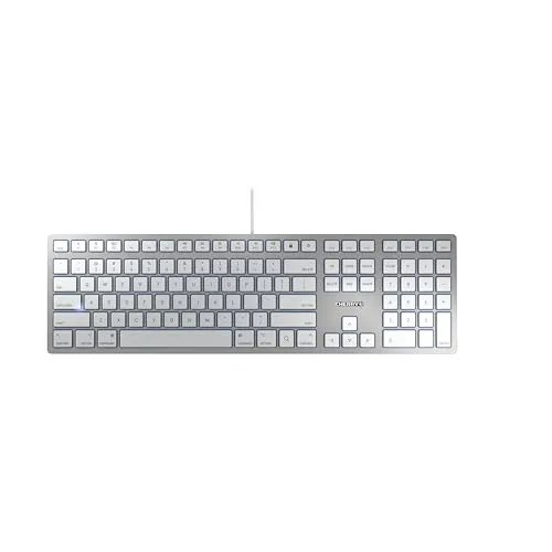 CHERRY KC 6000 SLIM FOR MAC - Kabelgebundene Mac-Tastatur - Ultraflache Tastatur im Mac-Layout mit flüsterleisen Tasten und 1,8 m USB-A-Kabel. Ideal für präzises Tippen und schnelle Mediensteuerung – der perfekte Begleiter für jeden Arbeitsplatz.