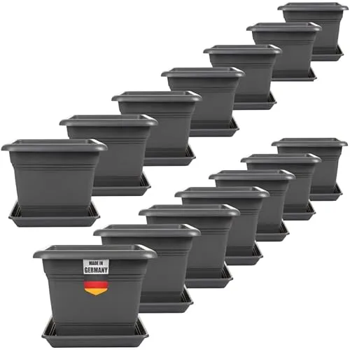 2friends Pflanzkübel GroÃŸ AuÃŸen 40x40 cm â€“ 14er Set Anthrazit Blumentopf Gross für Terrasse und Garten Robuster Pflanztopf 40 cm Durchmesser Blumenkübel