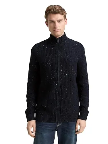 TOM TAILOR Herren Strickjacke 1048714 mit Strukturmix in Navy Melange - Stylische Strickjacke mit Stehkragen und Reißverschluss. Ideal für lässige Outfits, bietet sie einen hohen Tragekomfort dank pflegeleichter Materialien. Regular Fit für eine bequeme Passform.
