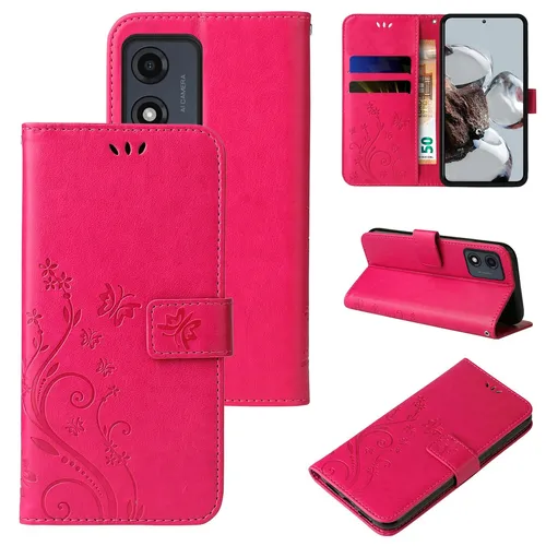 Handyhülle für Motorola Moto E13 Klapp Case Tasche Blume Schmetterling Pink
