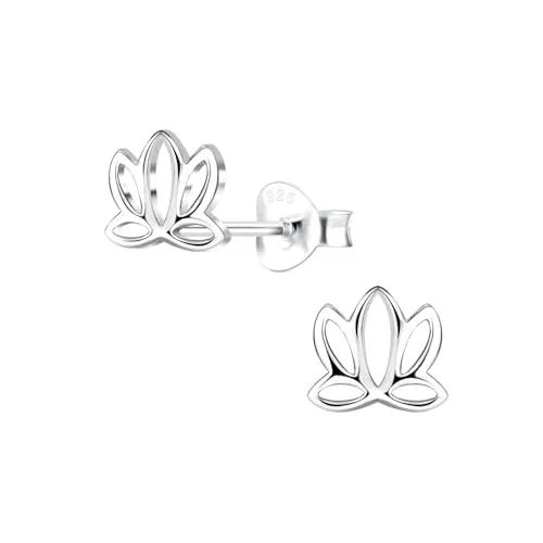 Monkimau - Lotusblume Ohrringe, Ohrstecker, Ohrschmuck - aus 925 Sterling Silber - für Damen und Mädchen - handgefertigt, hypoallergen und kleine Geschenkidee