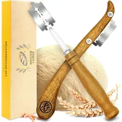 KRUSTENZAUBER Bäckermesser 2er Set - Perfekte Schnitte für kunstvolles Brot - Sonstiges Backzubehör mit 20 Rasierklingen für kreative Brotmuster. Ideal für gleichmäßige und geschwungene Schnitte, die Deine Brote zum Kunstwerk machen.