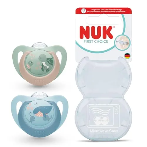 NUK First Choice Baby Schnuller | 6-18 Monate | Orthodontische Schnuller | Beruhigt 99% aller Babys** | Schildkröte/Wal | 2 Stück